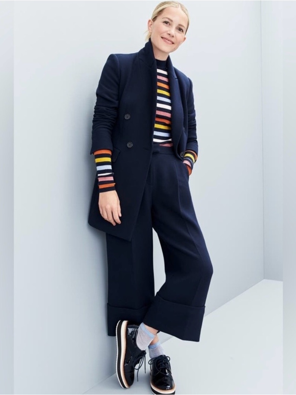 Halogen x Atlantic Pacific Navy Double-Breasted Blazer